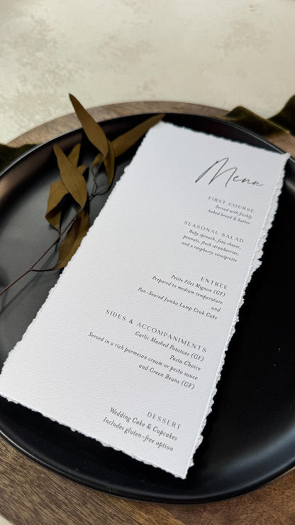 Deckle Edge Wedding Menu | Elegant Reception Table Decor - Style 283