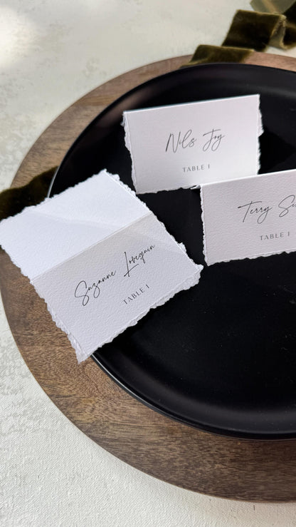 Wedding Place Cards: Deckle Edge Folded Name Tags - Custom Guest Names Style 283