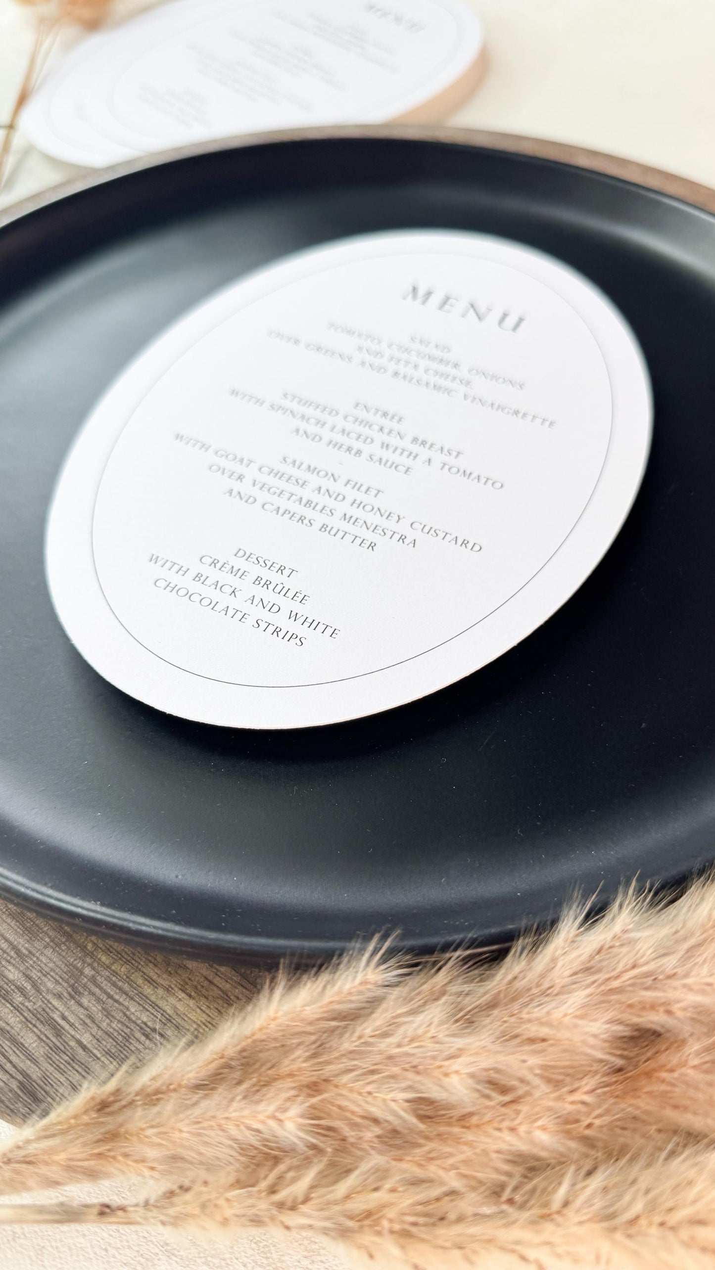 White Oval Wedding Menus | Table Menu Cards | Style 298