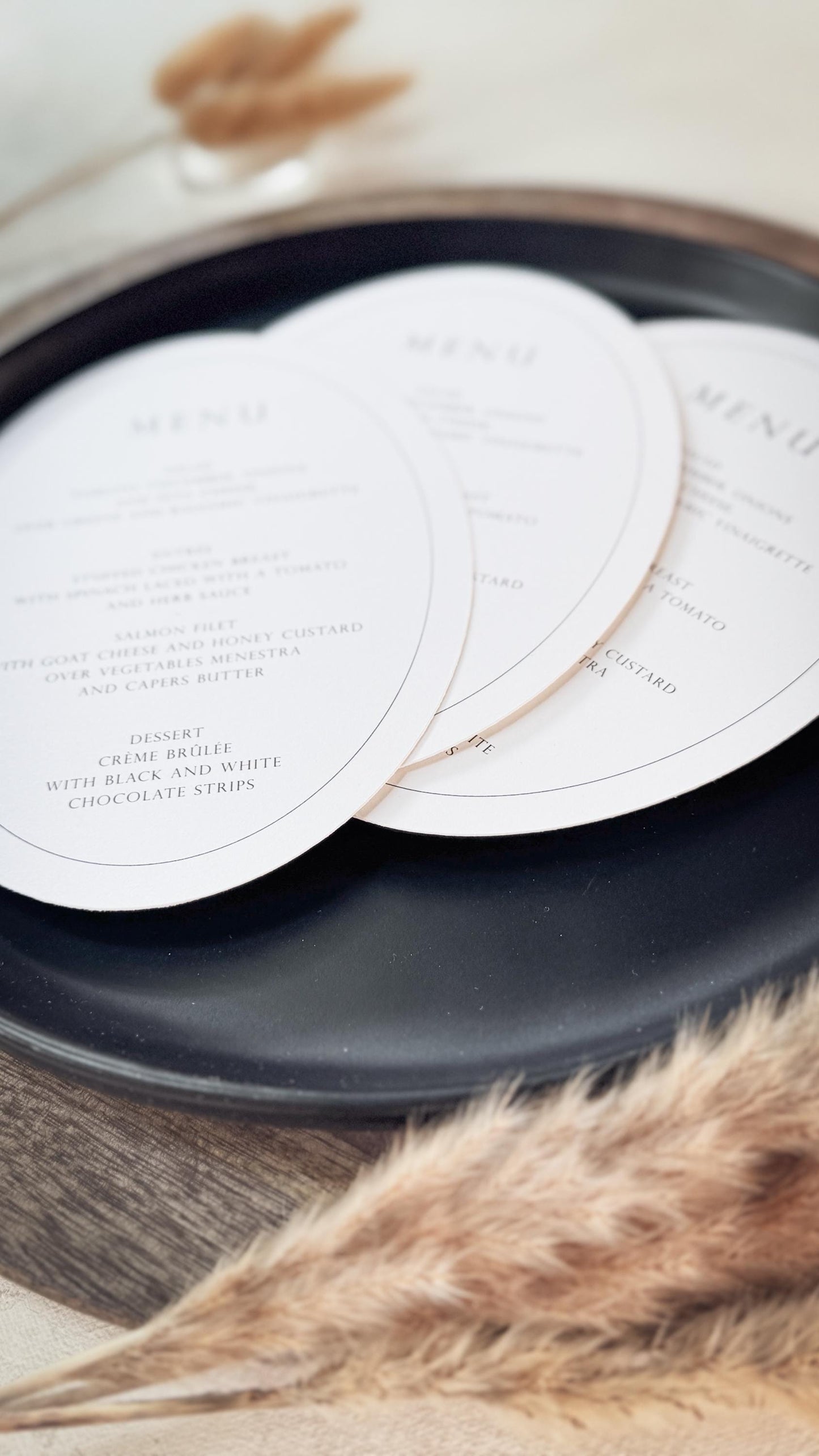 White Oval Wedding Menus | Table Menu Cards | Style 298