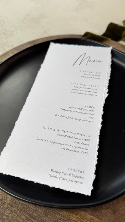 Deckle Edge Wedding Menu | Elegant Reception Table Decor - Style 283