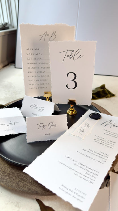 Deckle Edge Wedding Menu | Elegant Reception Table Decor - Style 283