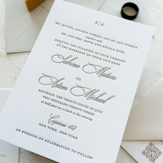 Letterpress Wedding Invitations - Custom Designs with Matching Cards Style 50