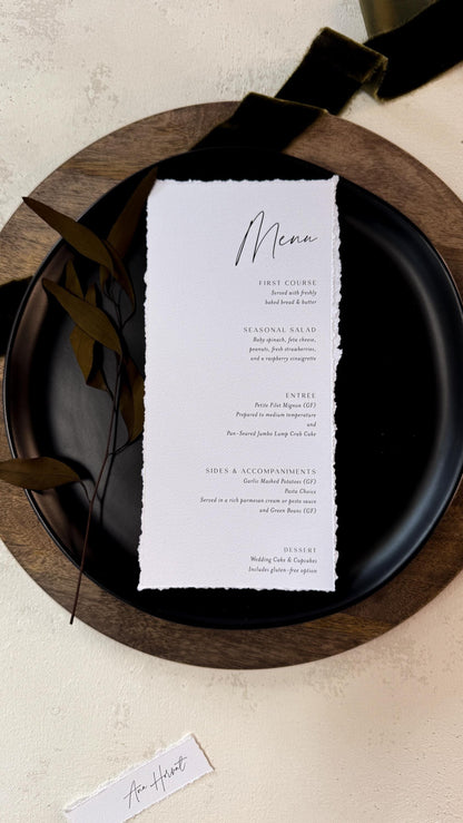 Deckle Edge Wedding Menu | Elegant Reception Table Decor - Style 283