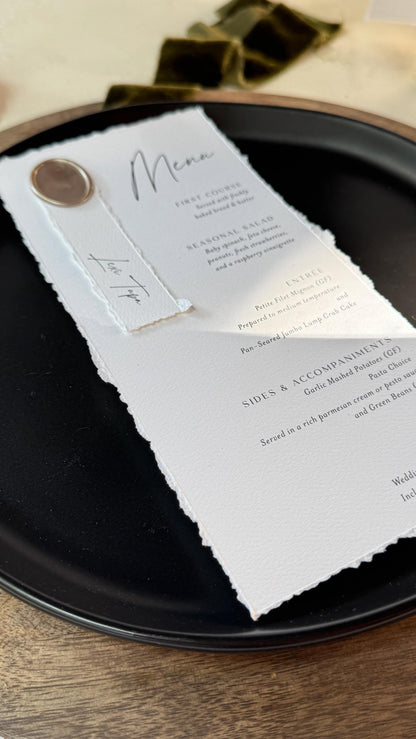 Deckled Edge Wedding Menus | Elegant Table Cards with Wax Seals - Style 283