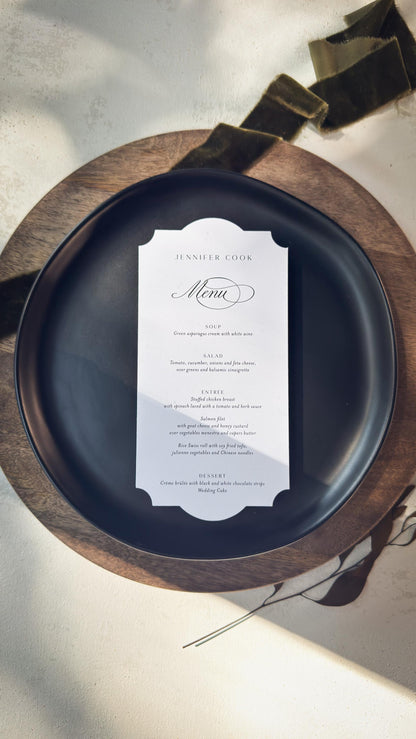 Classic Elegant Wedding Menu Place Cards: Formal Table Setting, Style 292