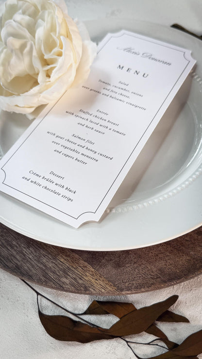 Elegant Wedding Menu Place Cards: Formal Table Setting, Style 3492