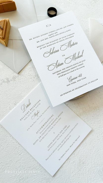 Letterpress Wedding Invitations - Custom Designs with Matching Cards Style 50