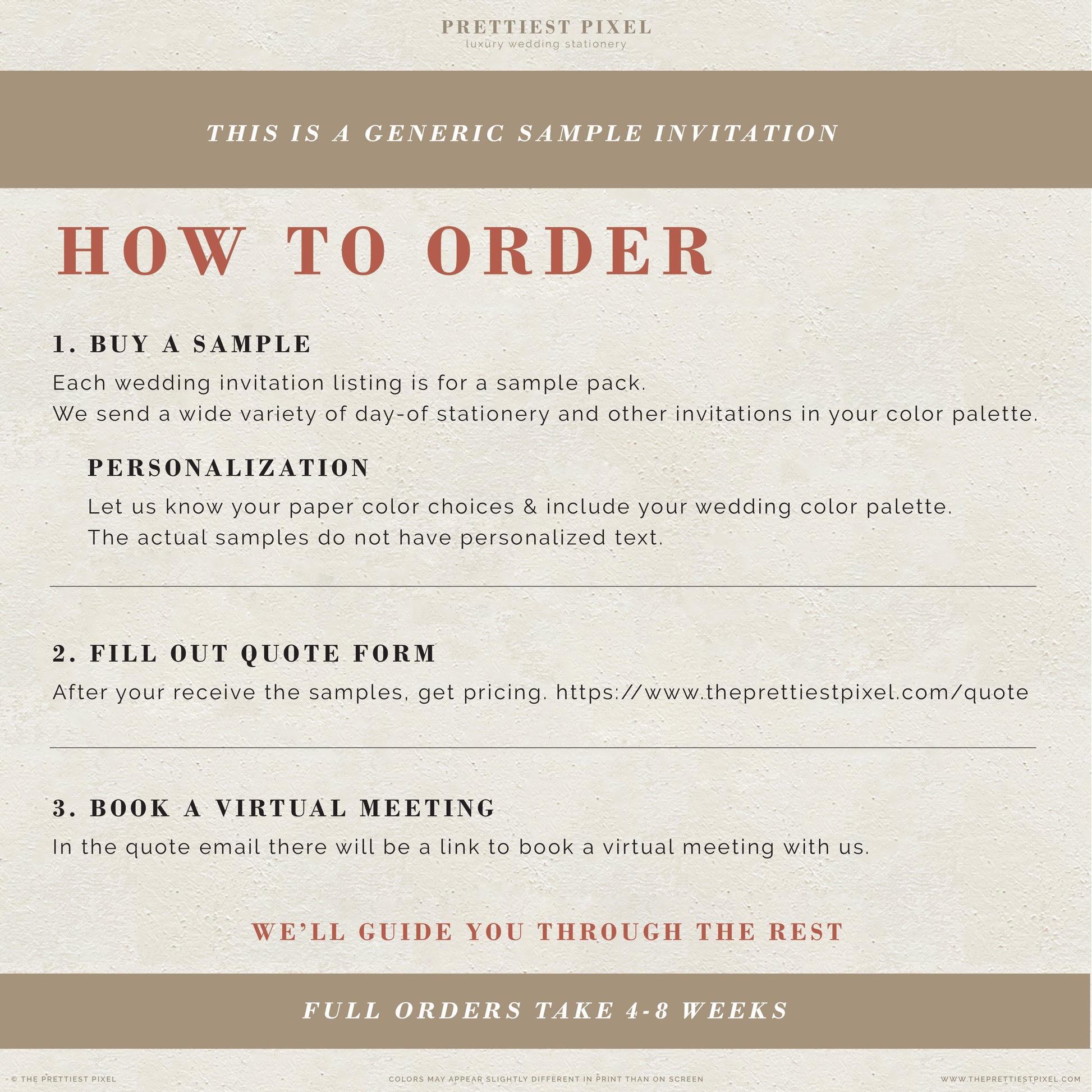 The image is a generic sample invitation for a wedding invitation service.