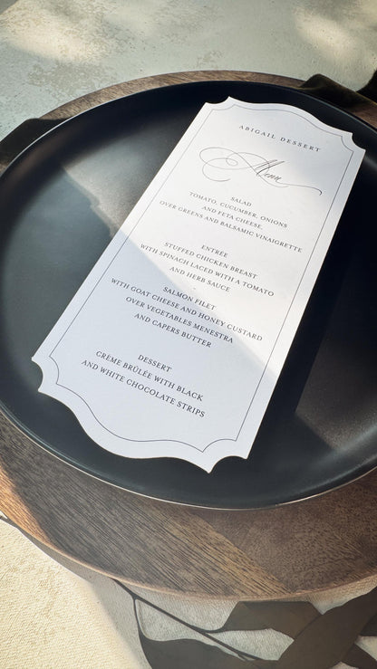 White Wedding Menu Place Cards: Formal Table Setting, Style 1695