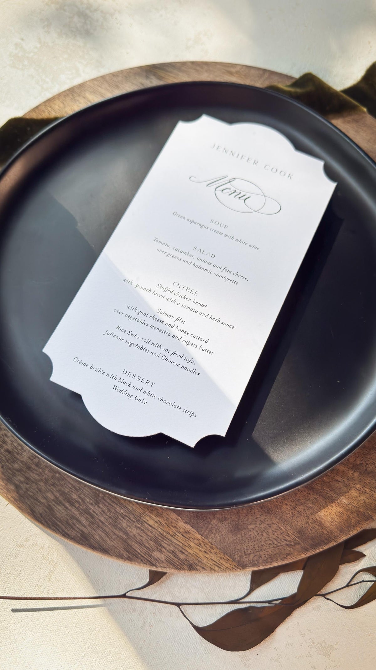 Classic Elegant Wedding Menu Place Cards: Formal Table Setting, Style 292