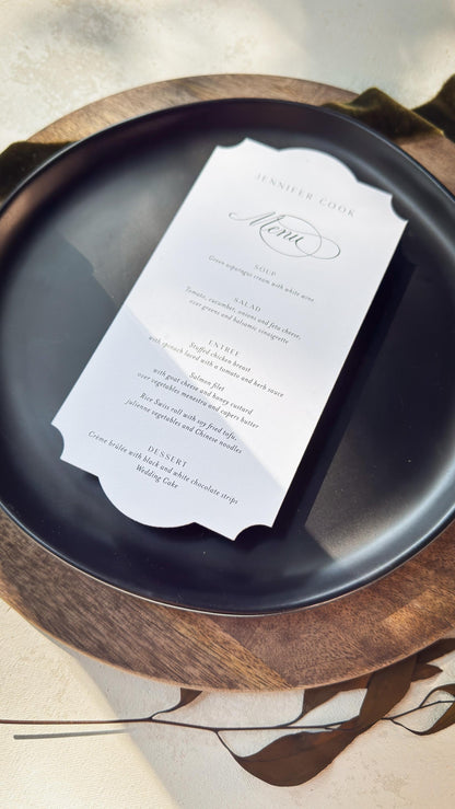 Classic Elegant Wedding Menu Place Cards: Formal Table Setting, Style 292