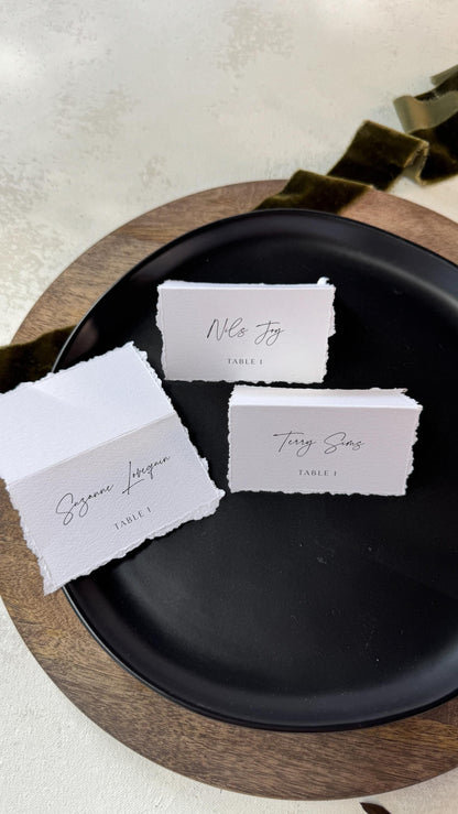 Wedding Place Cards: Deckle Edge Folded Name Tags - Custom Guest Names Style 283