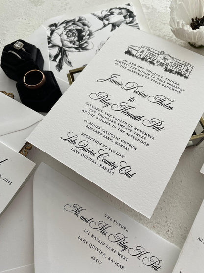 White Letterpress Wedding Invitations - Style 110