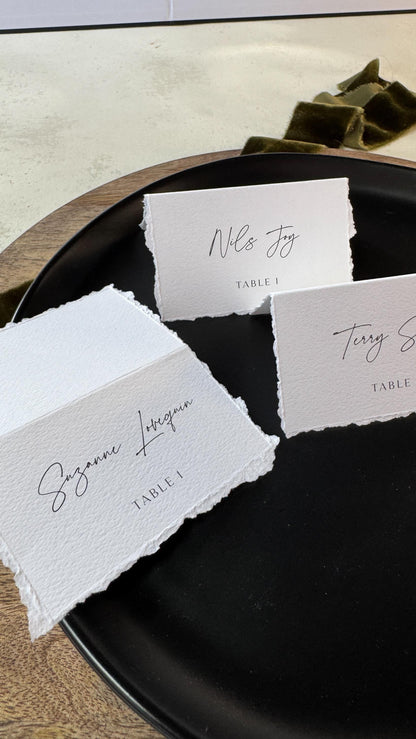 Wedding Place Cards: Deckle Edge Folded Name Tags - Custom Guest Names Style 283