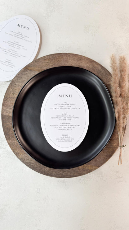 White Oval Wedding Menus | Table Menu Cards | Style 298