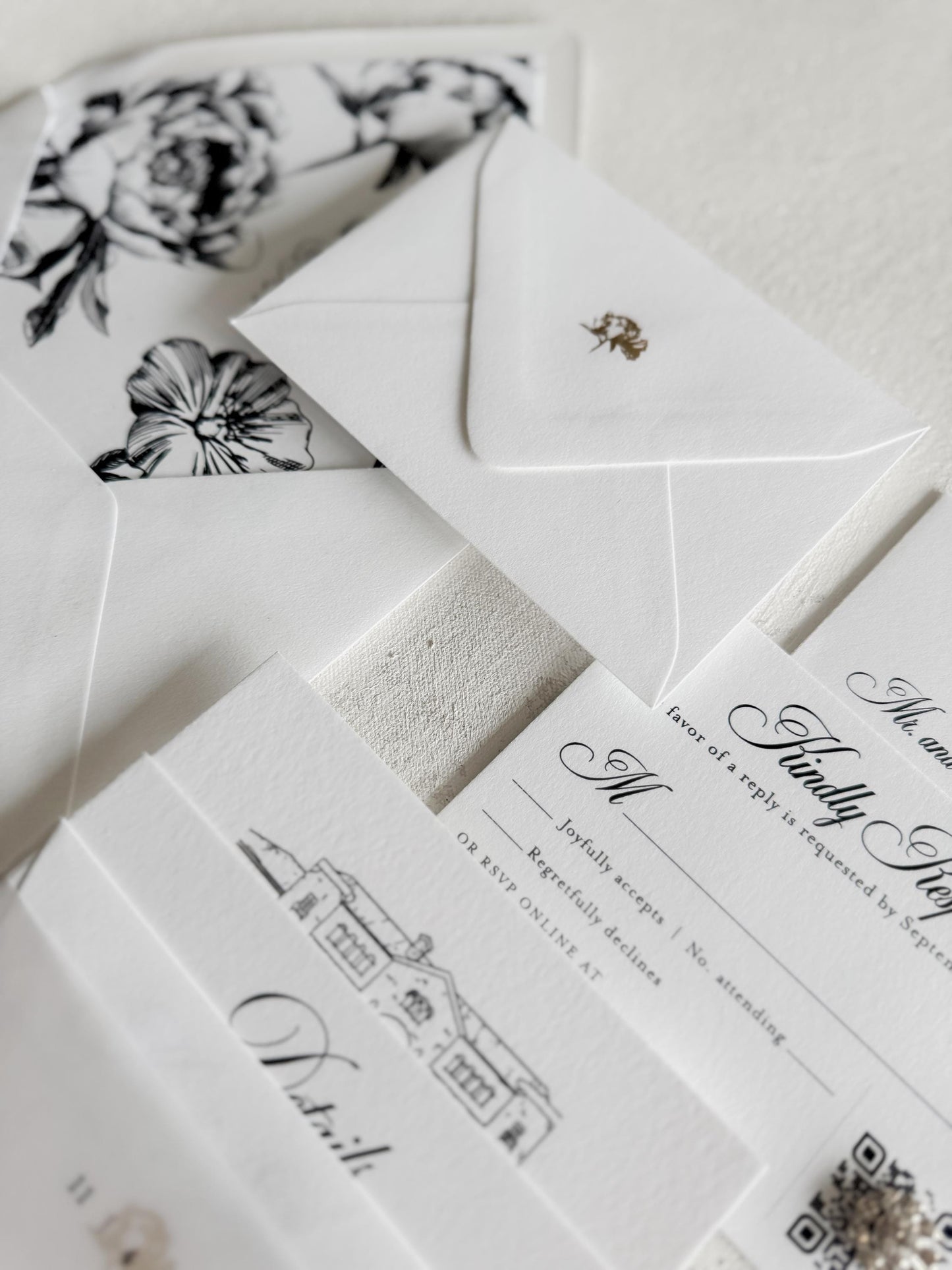 White Letterpress Wedding Invitations - Style 110