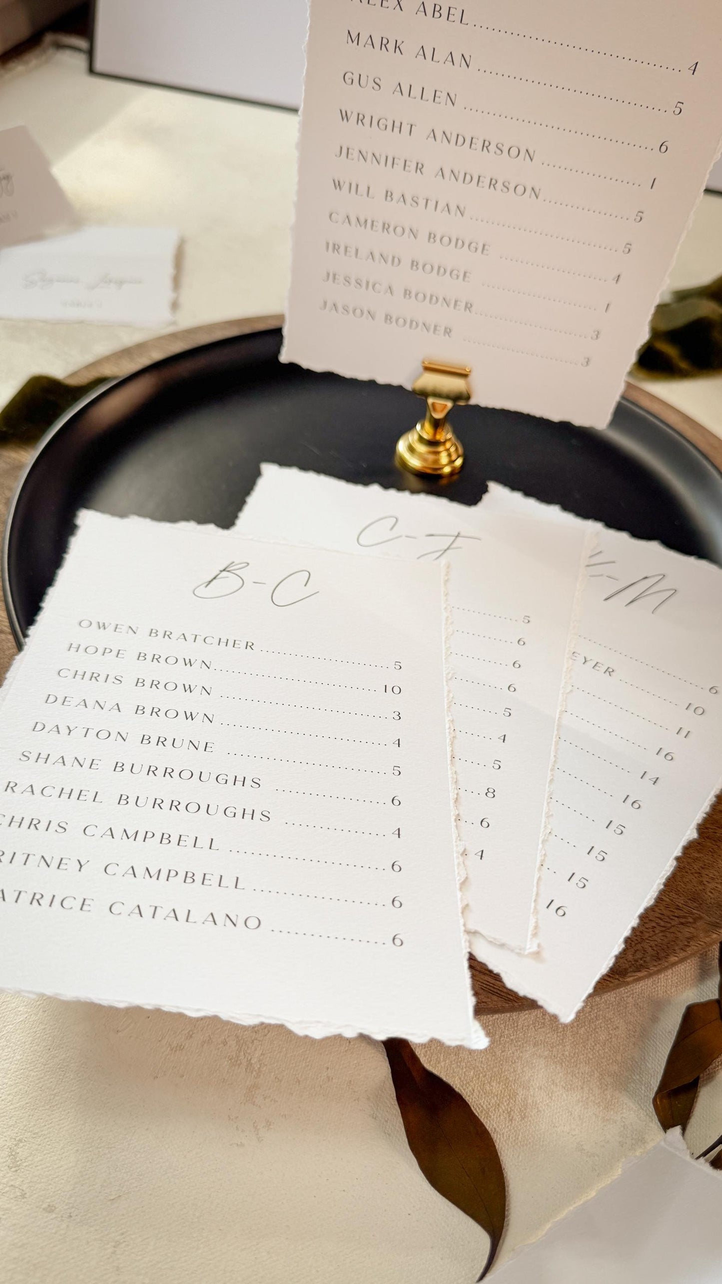 Wedding Seating Chart PRINTED - Alpha 5x7 on Textured Cardstock -  Deckle Edge Style 283