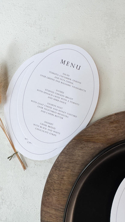 White Oval Wedding Menus | Table Menu Cards | Style 298