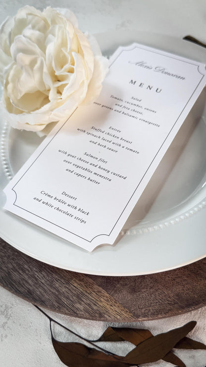 Elegant Wedding Menu Place Cards: Formal Table Setting, Style 3492