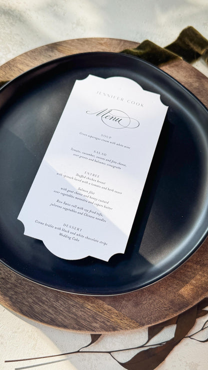 Classic Elegant Wedding Menu Place Cards: Formal Table Setting, Style 292