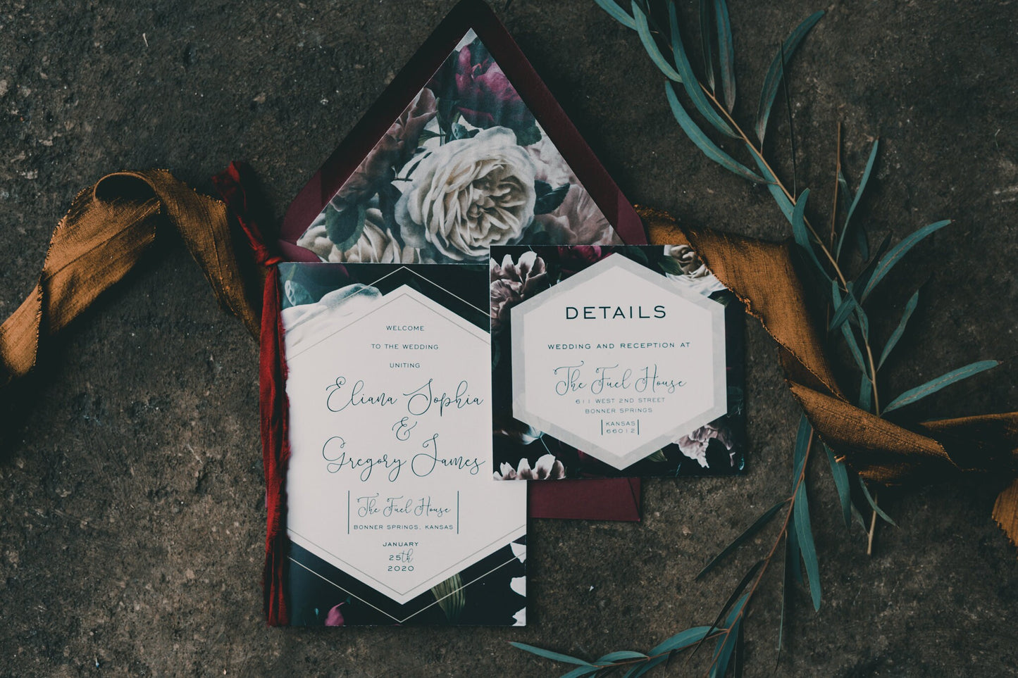 Moody Invitations | Wedding Invitation  |  Wedding Invites  | Invitation Set  - Style 09 - Moody Collection with Gold Leaf
