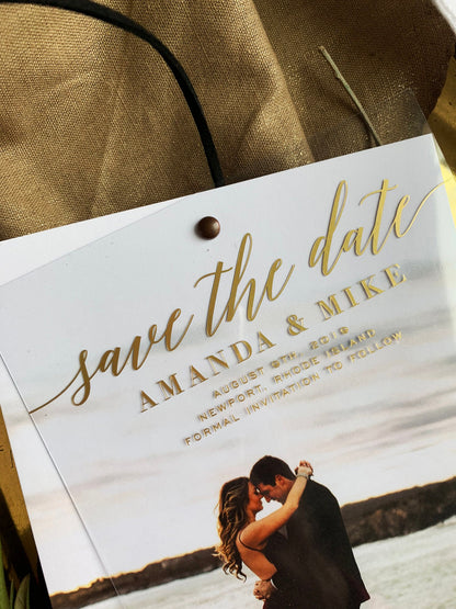 Save the Date Cards with Envelopes | Clear Invites  |  Foil Invites | Gold Envelopes | Gold Foil | Printed Envelopes - Style 178
