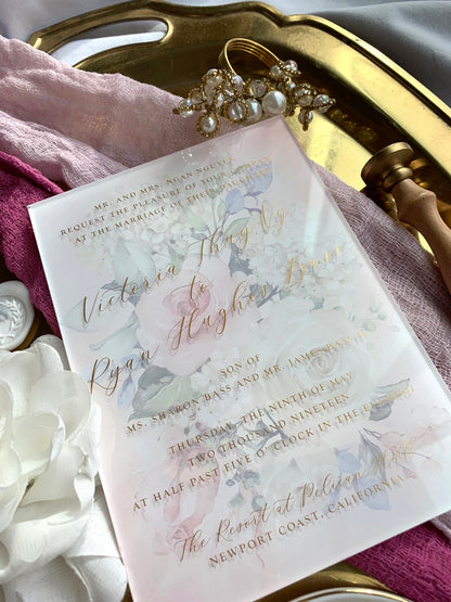 Floral Wedding Invitation | Acrylic Wedding Invitation - Wedding Invitation  |  Clear Wedding Invites  | Gold Foil - Style 125