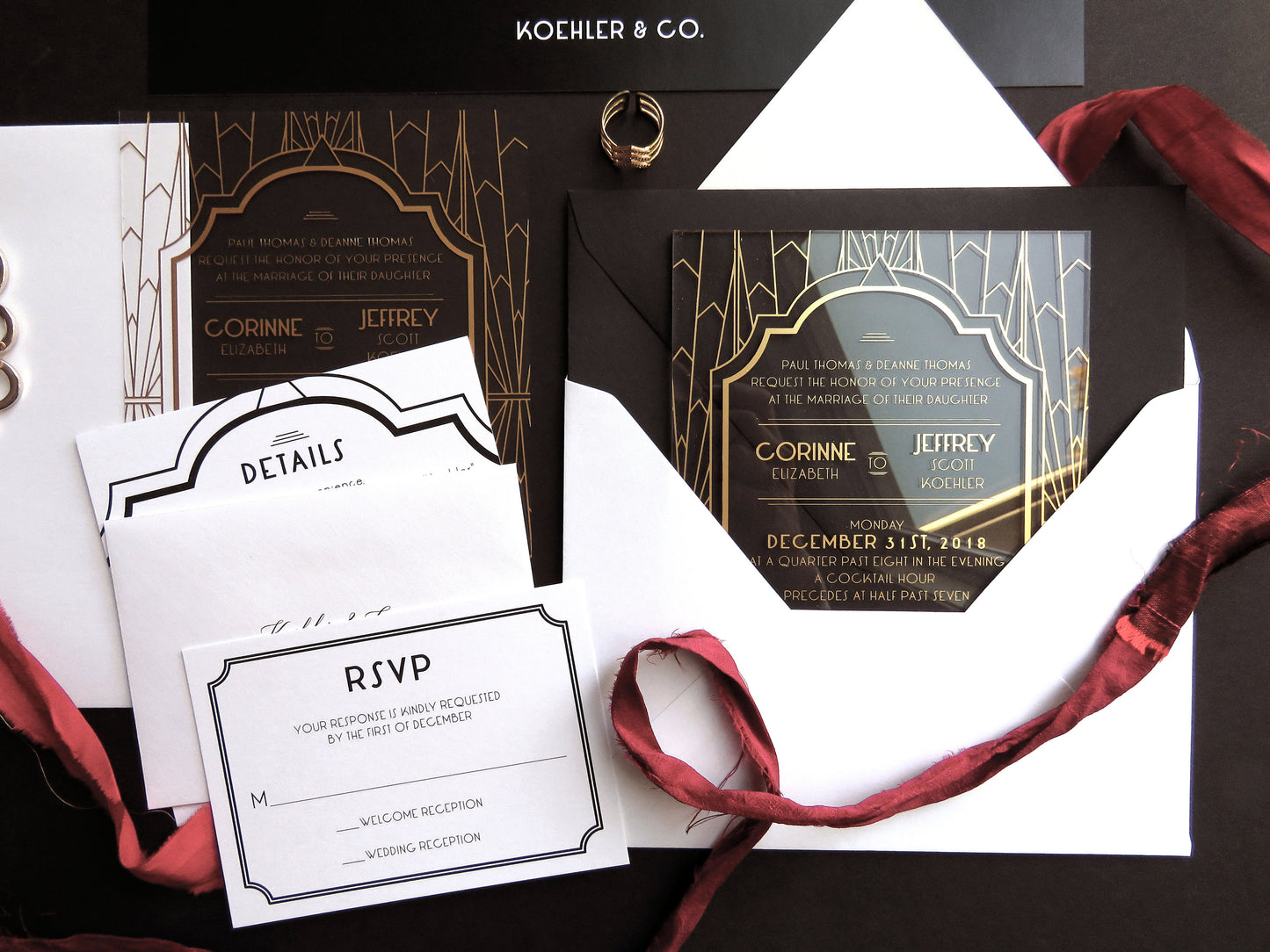 Art Deco Wedding Invitation Acrylic Invitation  | Custom Invitations | Invitation Card | Elegant Invitations - Style 109