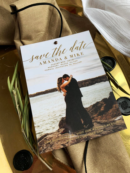 Save the Date Cards with Envelopes | Clear Invites  |  Foil Invites | Gold Envelopes | Gold Foil | Printed Envelopes - Style 178