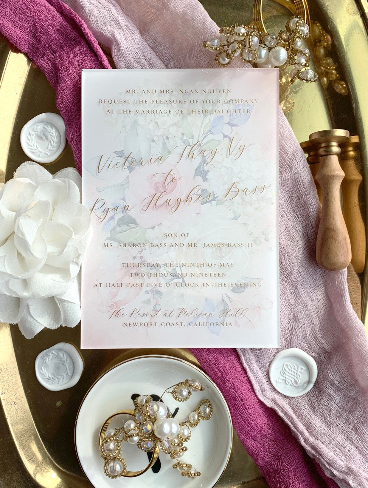 Floral Wedding Invitation | Acrylic Wedding Invitation - Wedding Invitation  |  Clear Wedding Invites  | Gold Foil - Style 125
