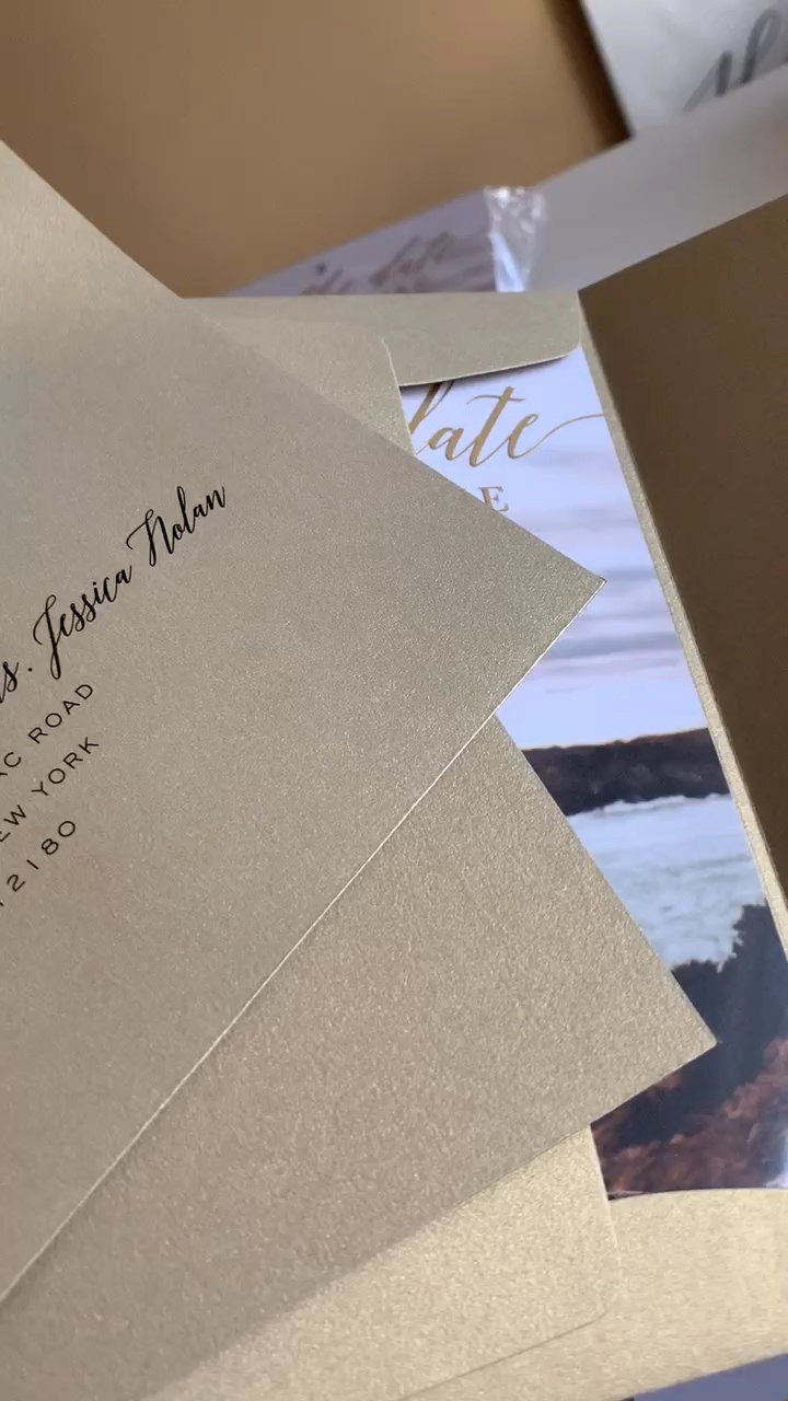 Save the Date Clear Gold Foil Layered Invites |  Clear Invitations  | Style 167
