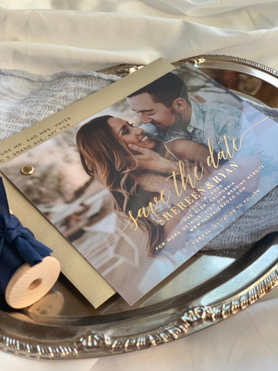 Save the Date Clear Gold Foil Layered Invites |  Clear Invitations  | Style 167