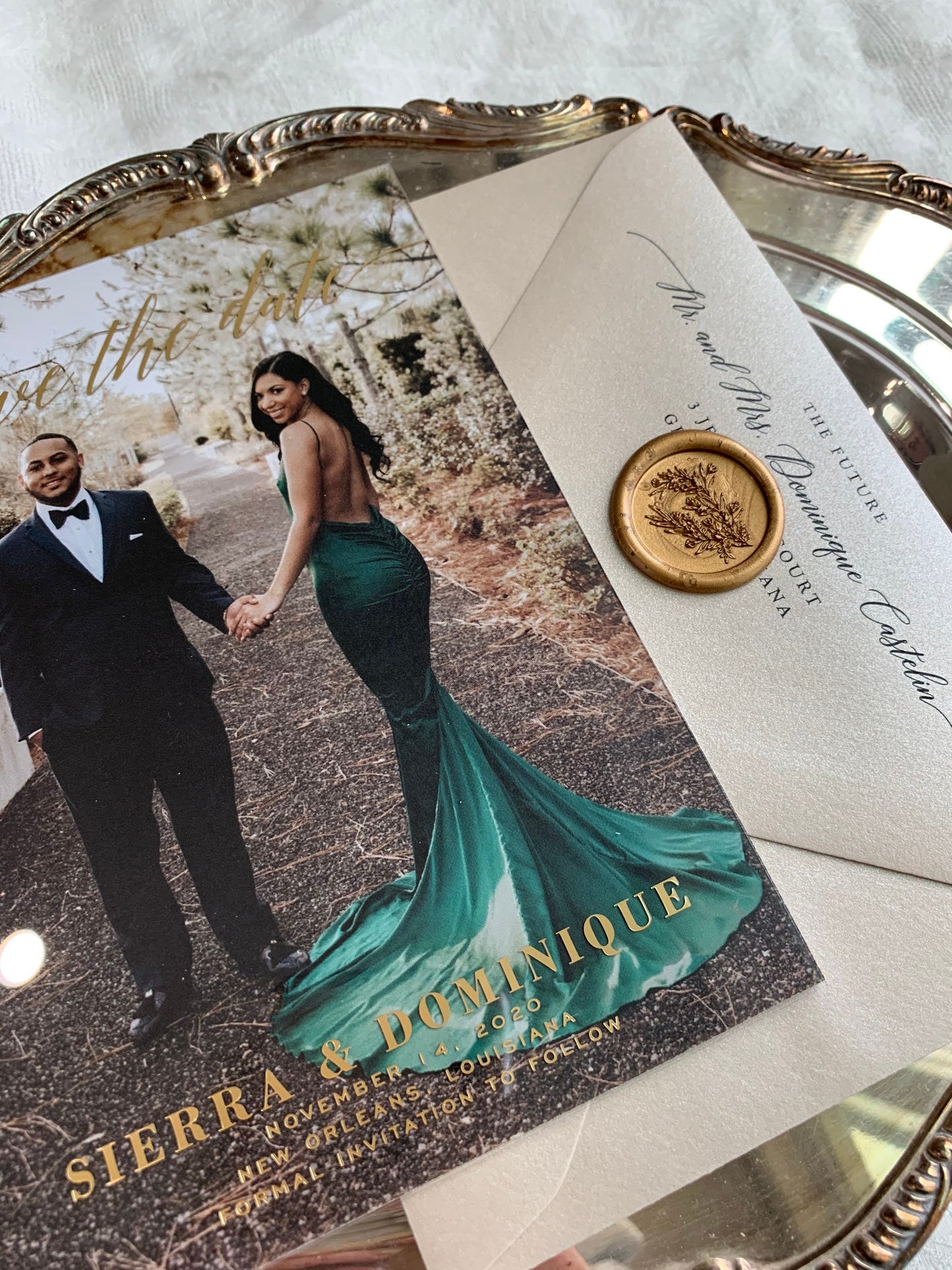 Save the Date Clear Gold Foil Layered Invites |  Clear Invitations  | OR Flexible Clear Invitations Sierra - Style 118