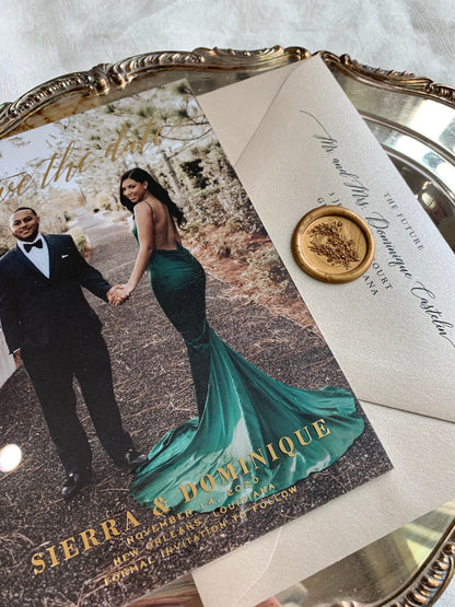 Save the Date Clear Gold Foil Layered Invites |  Clear Invitations  | OR Flexible Clear Invitations Sierra - Style 118