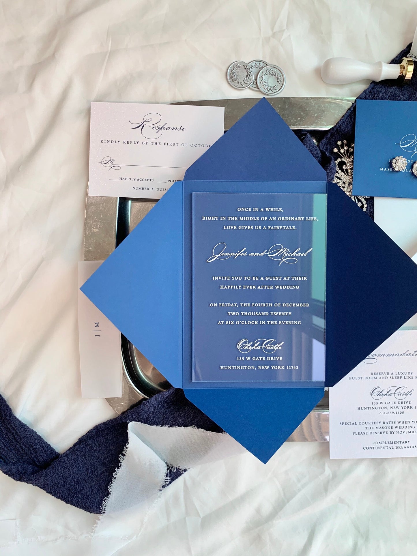 Royal Blue Wedding Invitation  |  Mason Collection in Royal Blue and White - Style 35 - Option 2