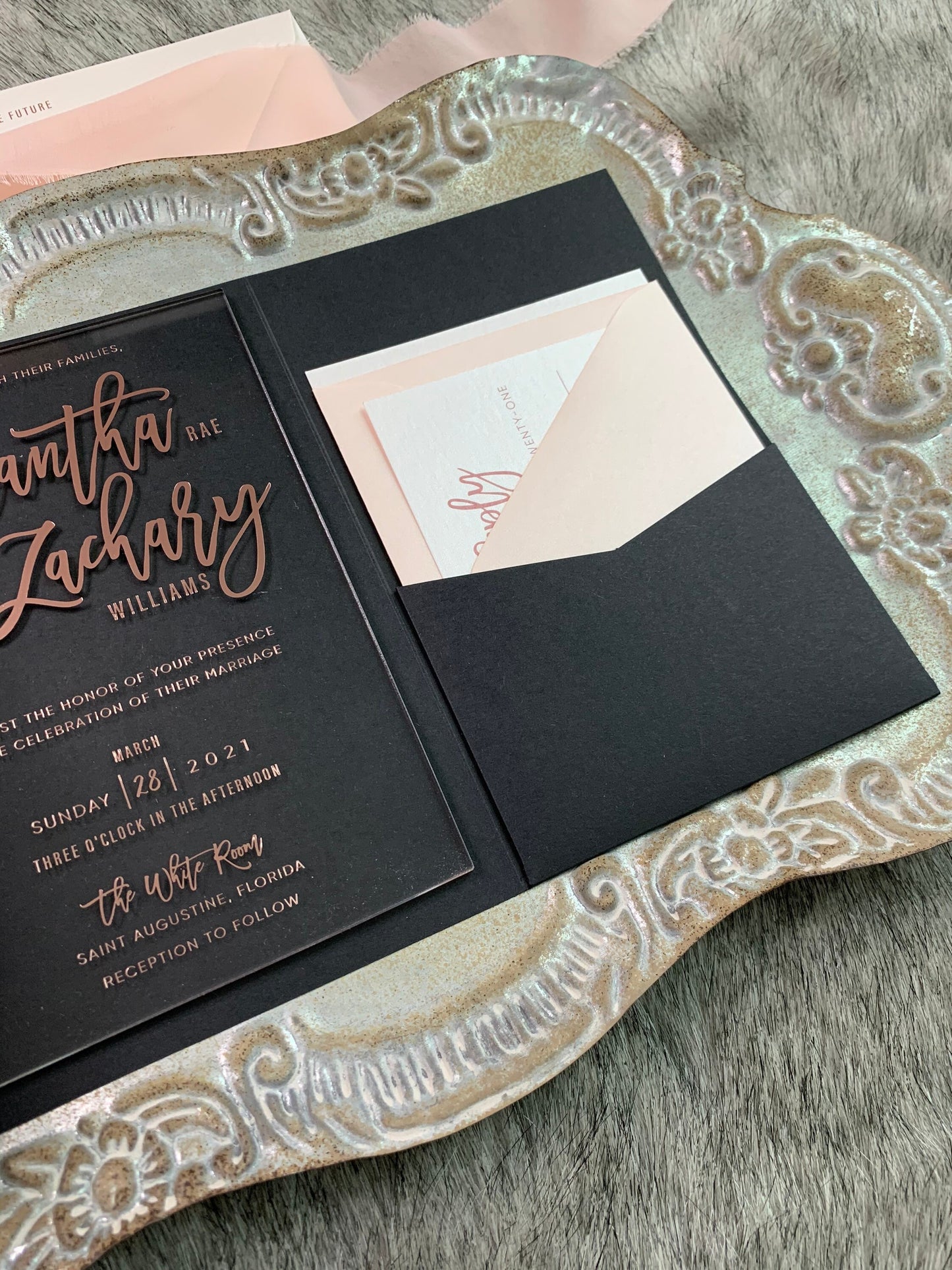 Rose Gold Wedding Invitation | Black and Rose Gold | Clear  | Acrylic Invitation |  Option 3 - Style 37 - Option 3a