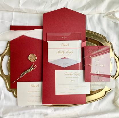 Red Wedding | Acrylic Invitation | Acrylic Invites |   Wedding Clear Invitations  |  Elegant Invitation  |   - Style 242 - Option 6