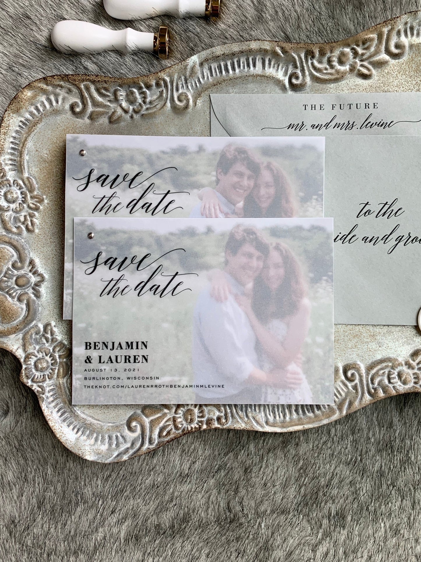 Save the Date Vellum Layered Invites |  sage envelopes - Style 166