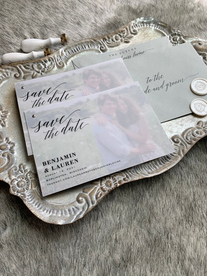 Save the Date Vellum Layered Invites |  sage envelopes - Style 166