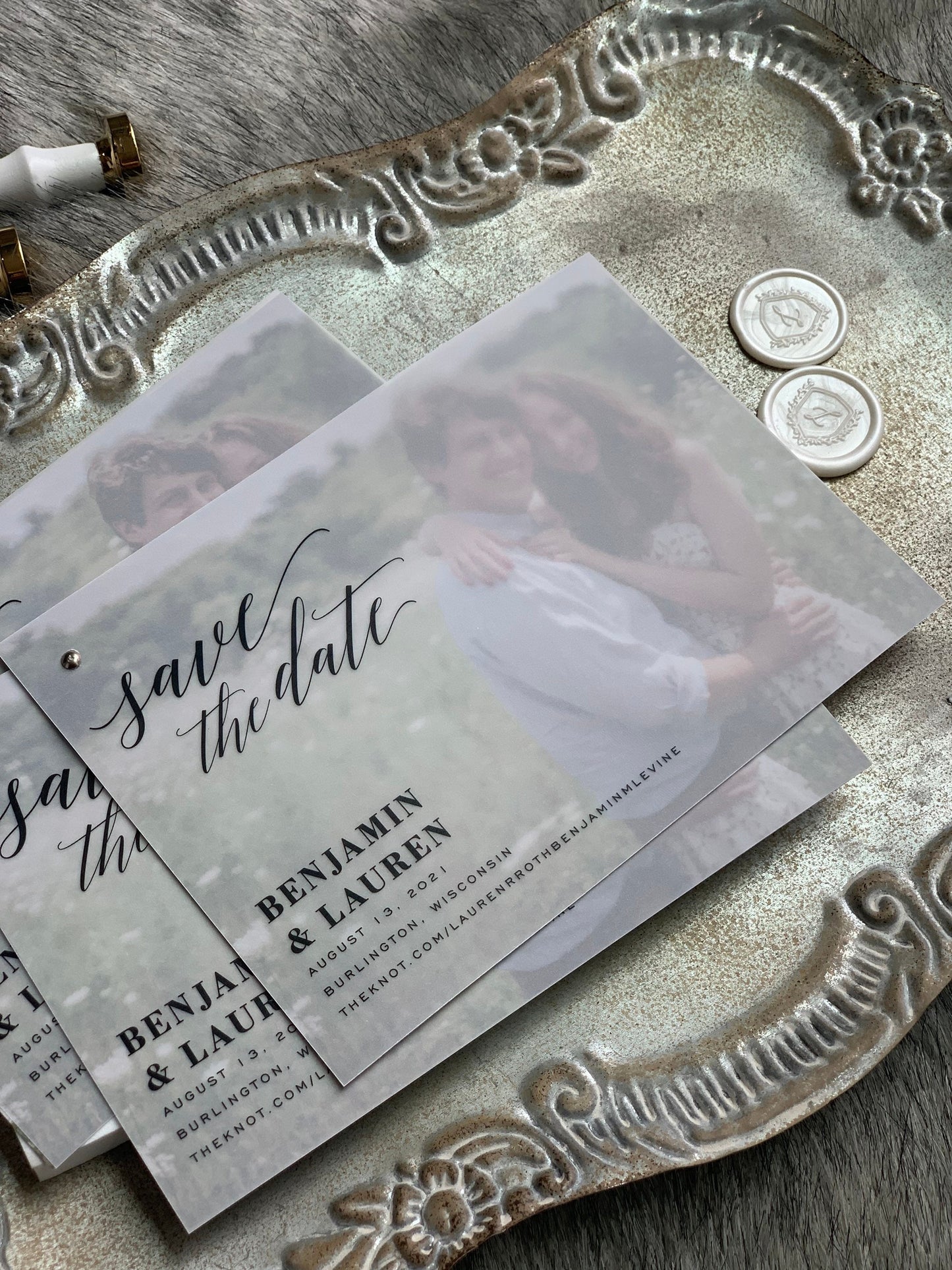 Save the Date Vellum Layered Invites |  sage envelopes - Style 166