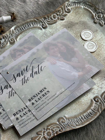 Save the Date Vellum Layered Invites |  sage envelopes - Style 166