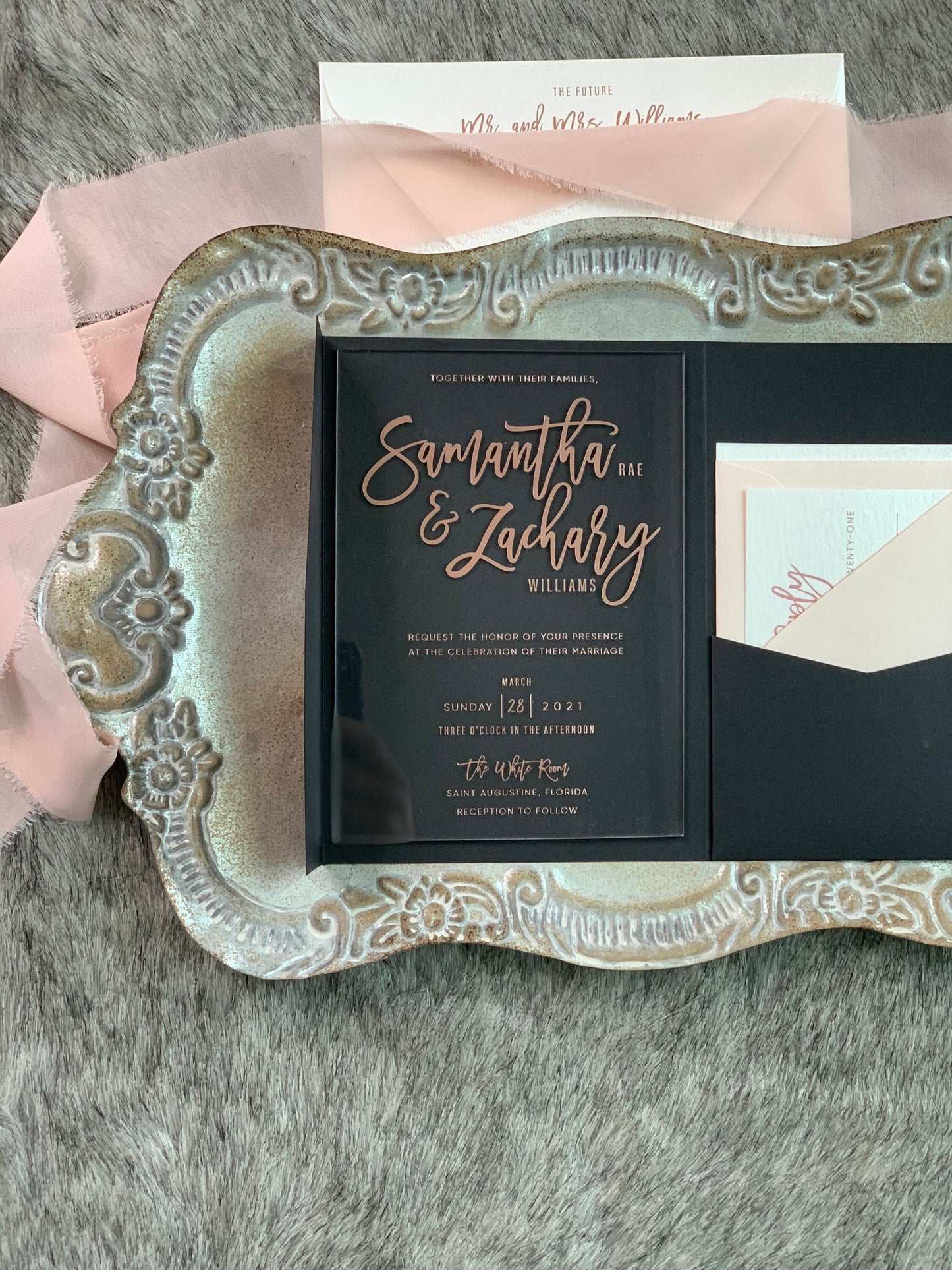 Rose Gold Wedding Invitation | Black and Rose Gold | Clear  | Acrylic Invitation |  Option 3 - Style 37 - Option 3a