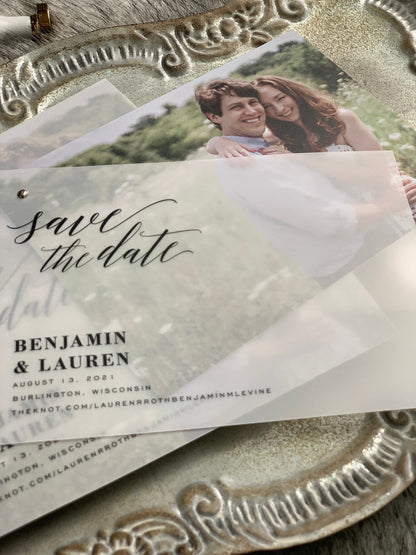 Save the Date Vellum Layered Invites |  sage envelopes - Style 166