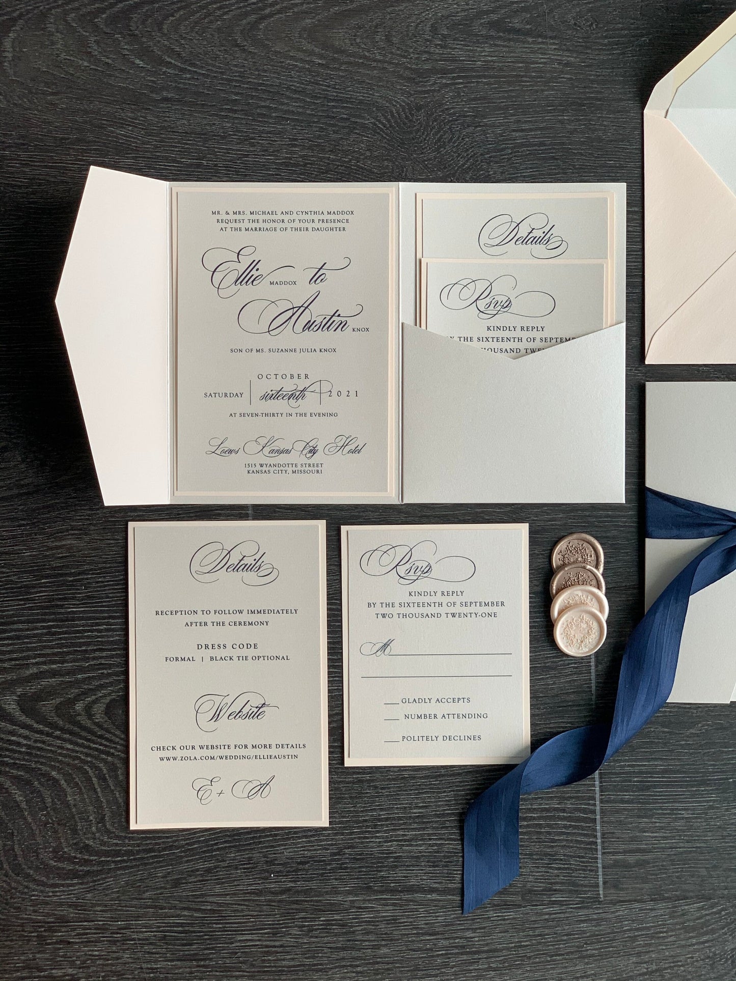 Pocket Folder Wedding Invitations - Loews Collection Style 227