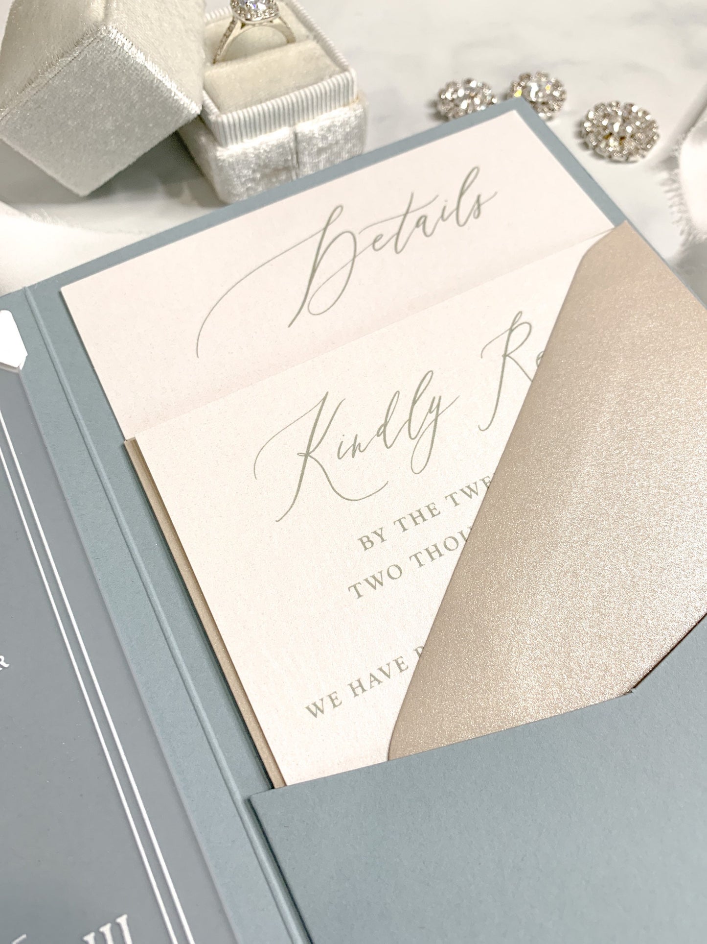 Dusty Blue Acrylic Wedding Invitations | Acrylic Invites | Clear Invitations  |  Custom Frosted Acrylic Invitation Style 244 - Option 3a