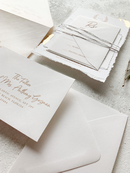 Blush Wedding Invitation Handpainted gold foil |  Wedding Invites  | Invitation Set  - Gold Leaf and Wreath Style 248
