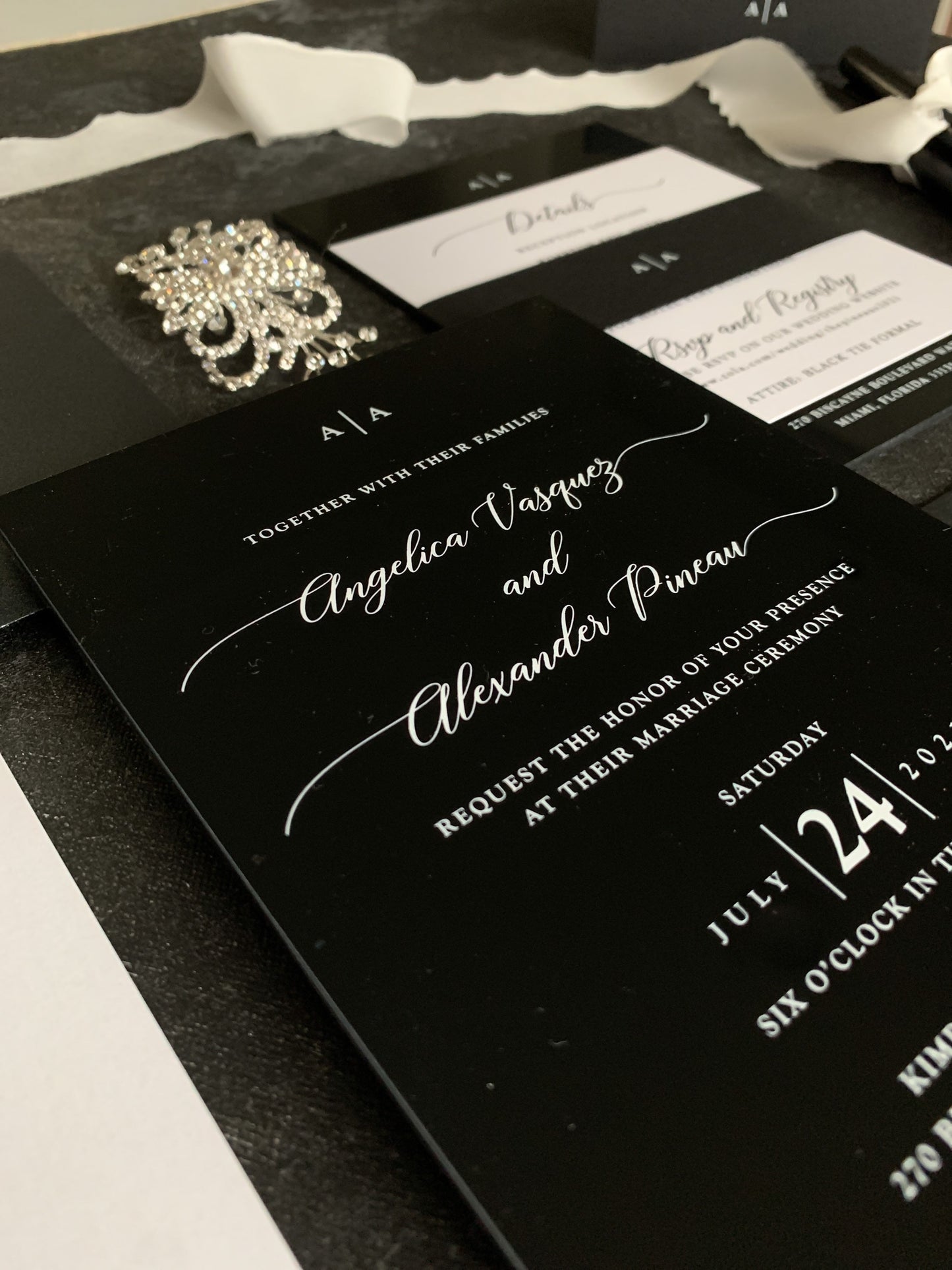 Black Acrylic Wedding Invitation | Invites  | Custom Invitations | Invitation Card | Elegant Invitations Style 279 - Option 12