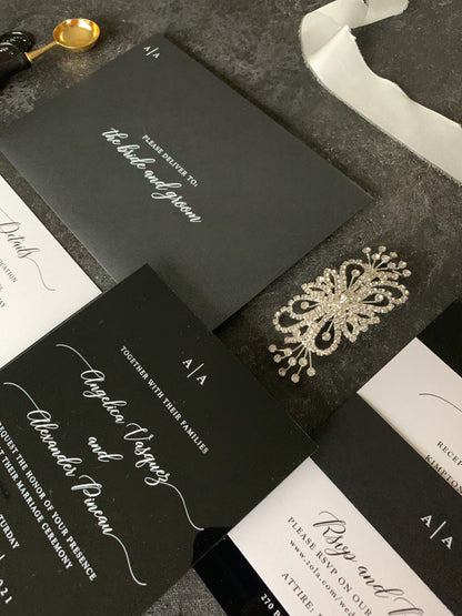 Black Acrylic Wedding Invitation | Invites  | Custom Invitations | Invitation Card | Elegant Invitations Style 279 - Option 12