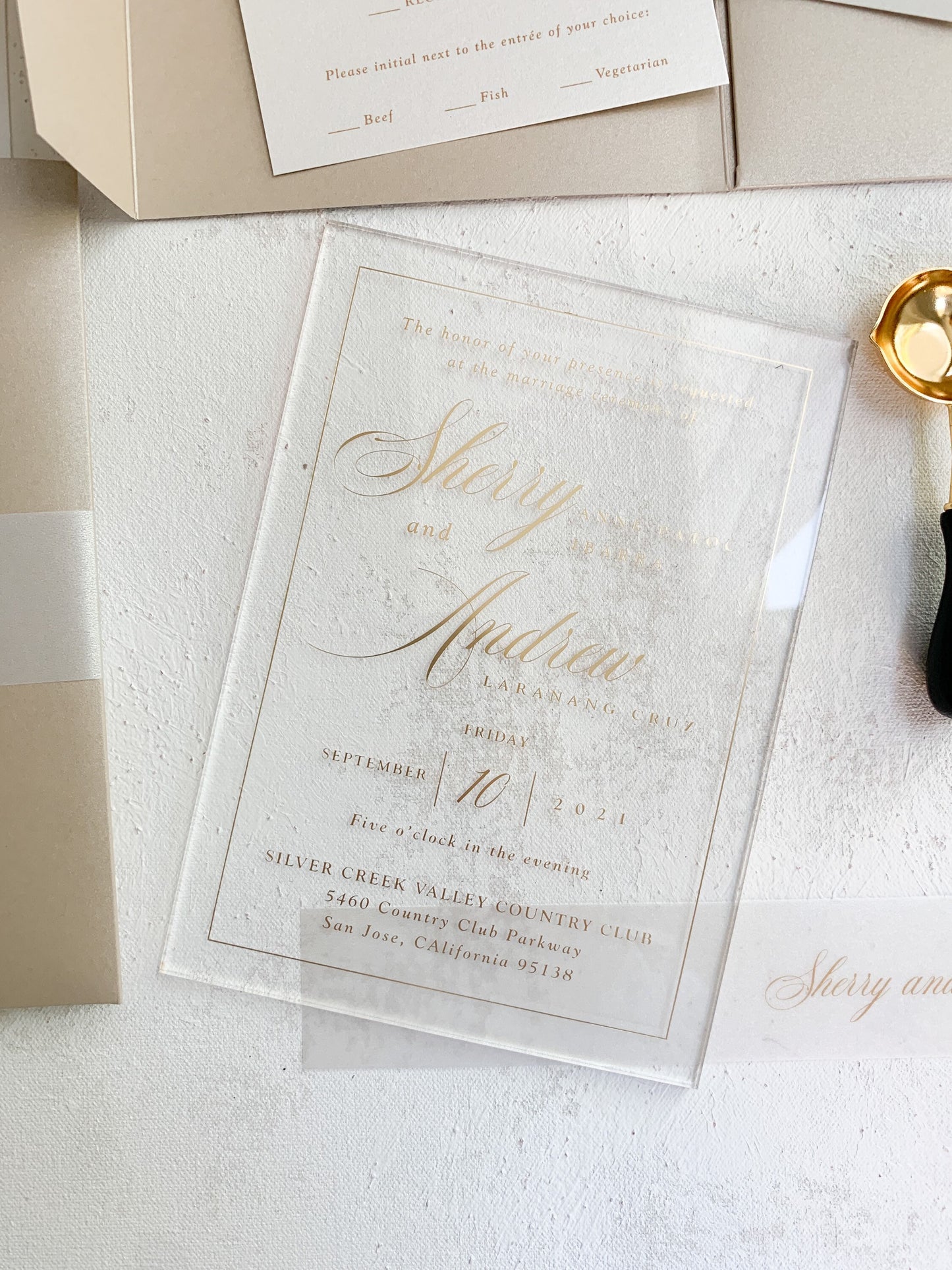 Champagne Wedding Invitation | Acrylic Wedding Invitations |  Elegant Acrylic Invitations | Champagne - Style 272  Option 3a